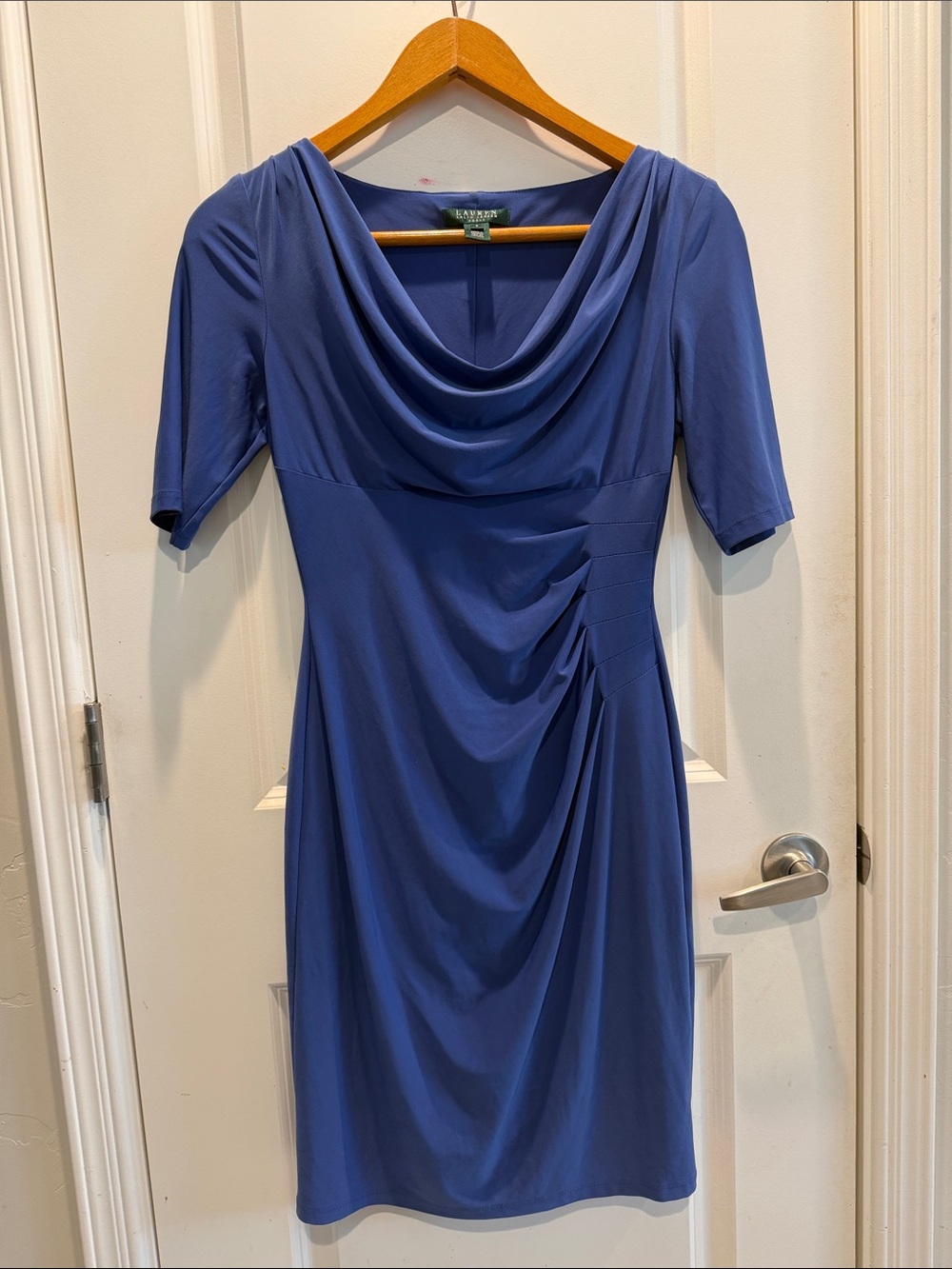 Ralph Lauren Royal Blue Draped Cowl Midi Dress